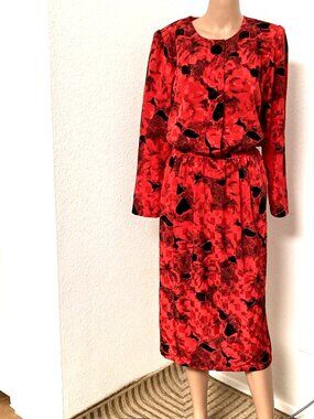 Vintage Pellini by Von Bramlett Dress Red Black Size 7/8 USA 80s Retro Vintage